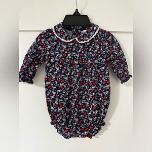 Janie and Jack, Cherry, Floral Cotton Baby Romper with Peter Pan Collar